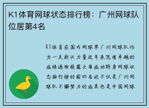 K1体育网球状态排行榜：广州网球队位居第4名